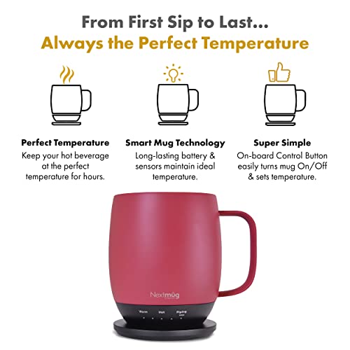 Nextmug - Temperature-Controlled, Self-Heating Coffee Mug (Burgundy - 14 oz.)