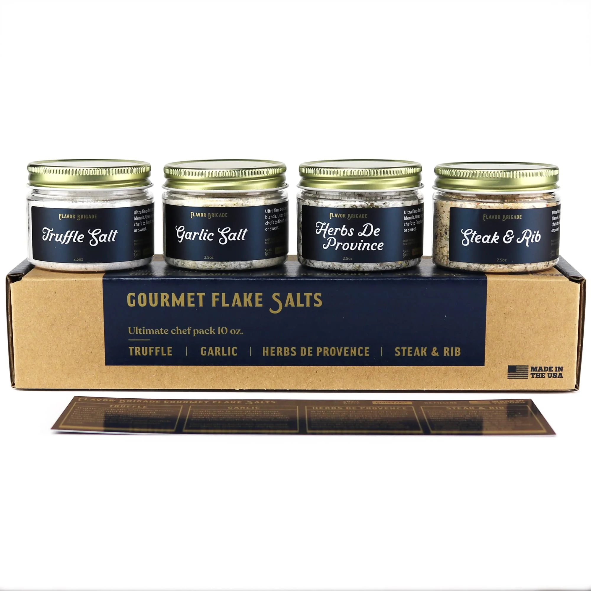 Flavor Brigade Gourmet Flake Salts Gift Set for Cooks, Guys, Dad, Men, BBQ Grill Accesories, Smoker, Truffle Salt Steak Garlic Seasonings (4 Jars)