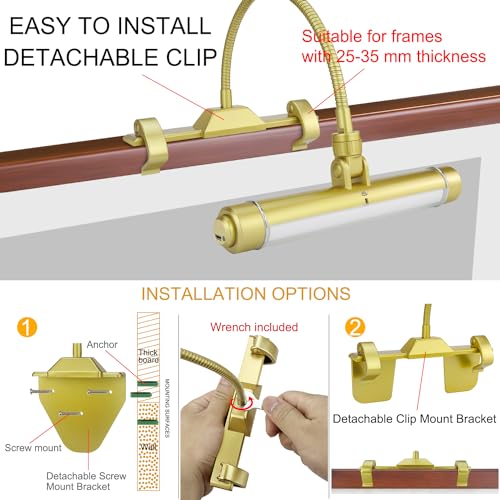 Cordless Picture Light, Rechargeable Display Lamp, Clip on Painging Frame, Led Art Light with Timer, Dimmable Painting Light 3 Lighting Modes for Dart Board