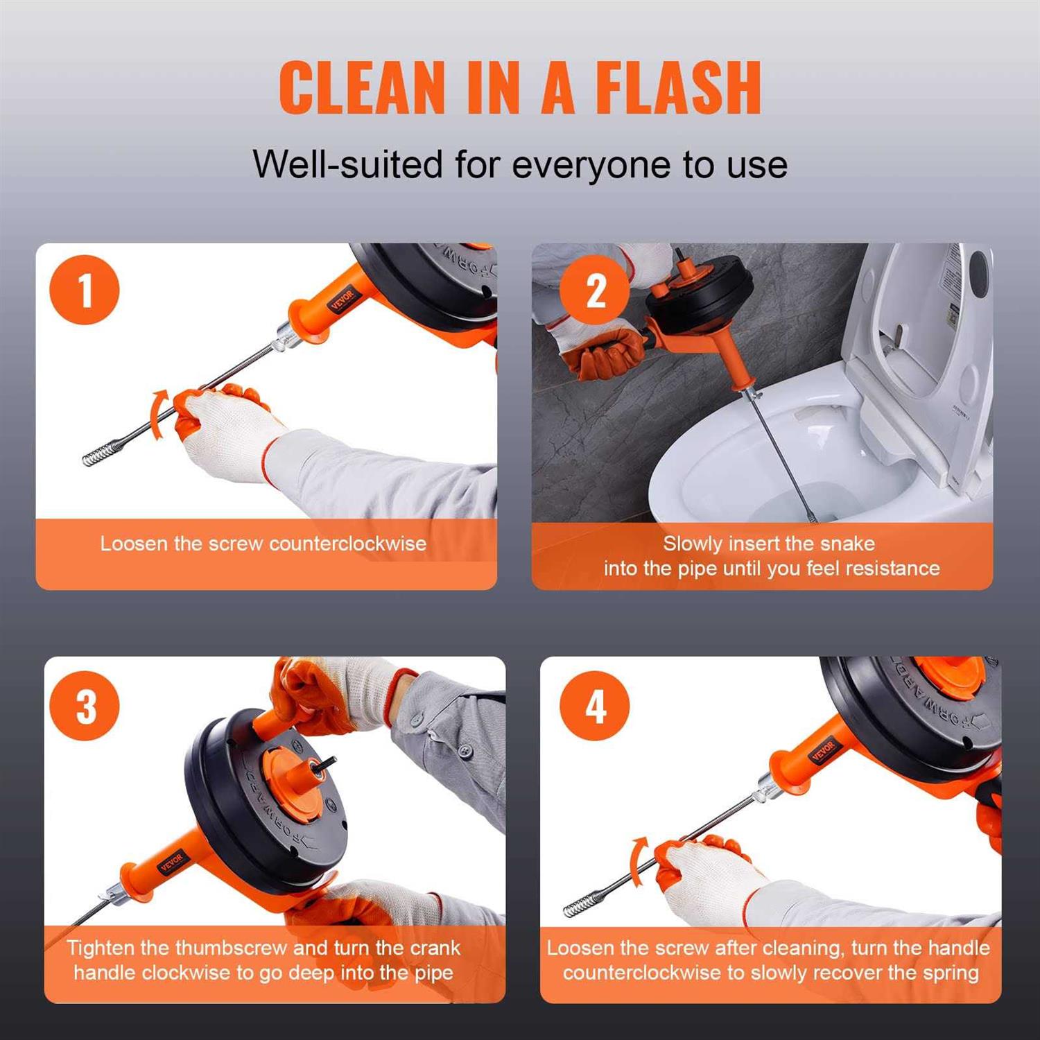 VEVOR Drain Auger 25Ft Plumbing Snake with Drill Attachment Plumbers Snake Drain Clog Remover for Kitchen Bathroom Shower Sink with Protective Hose - Shop Hardware Tools Online Store