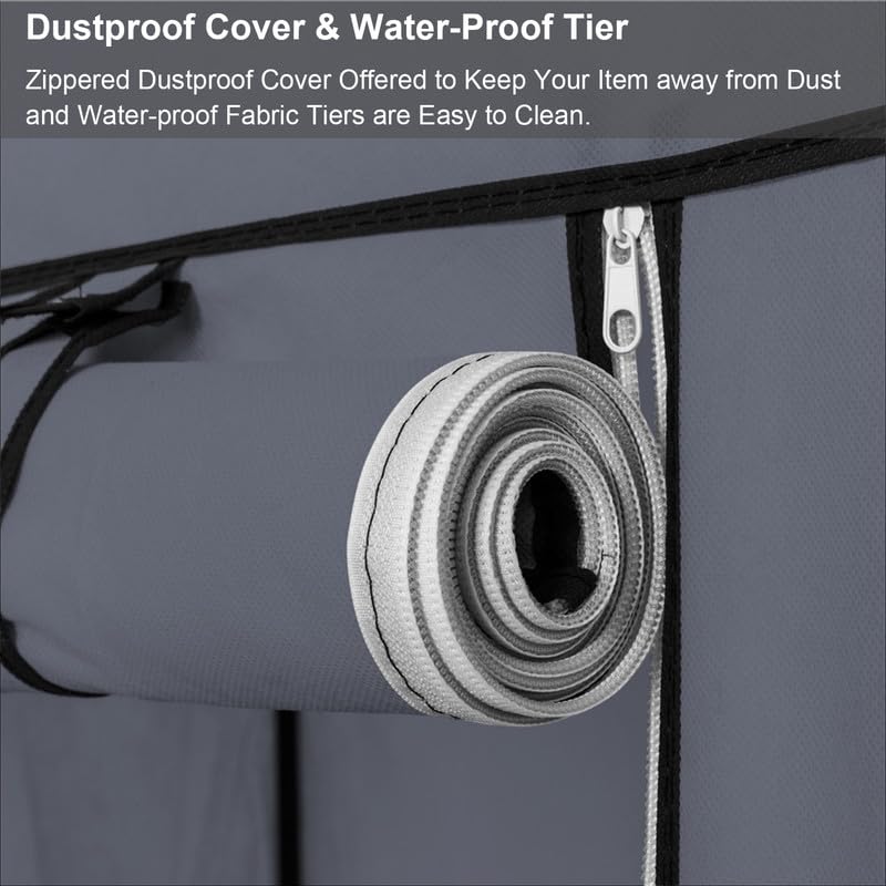 Closet Wardrobe Portable Closet for Bedroom,Clothes Rail with Non-Woven Fabric Cover,Movable Clothes Hanging Rod & 12 Storage Shelves,Closet Organizers and Storage Armoire for Clothes Room,Dark Brown