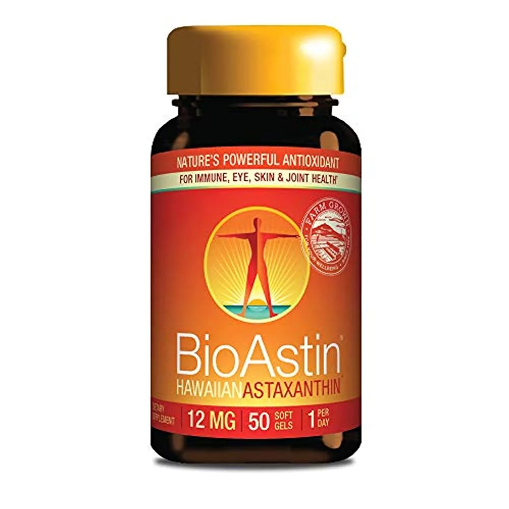 BioAstin Hawaiian Astaxanthin 12mg 50 Count Hawaiian Grown Premium Antioxidant One per day Sports Nutrition Immunity Supplement Supports Eye Joint Cardiovascular Health