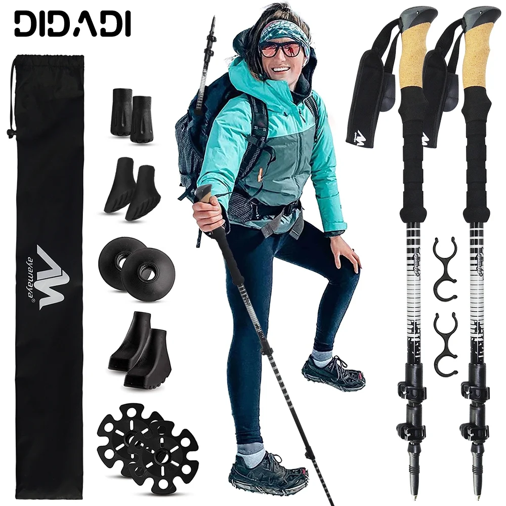 Didadi Carbon Fiber Hiking Poles with Anti-Shock & Quick Lock System,Lightweight StretchableTrekking Poles,Adjustable Stick Pole for Camping  Hiking Trekking Climbing