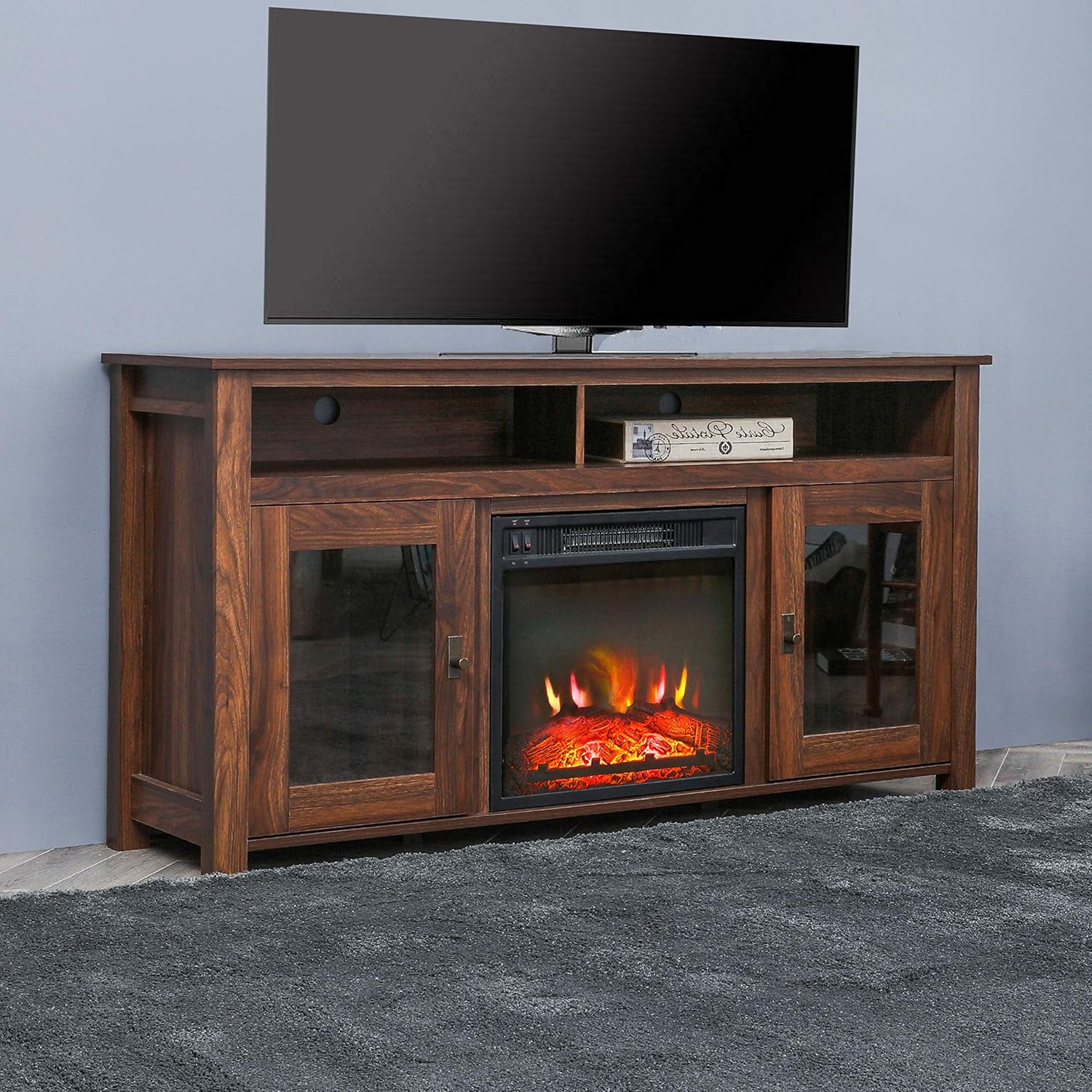 Electric Fireplace TV Stand Entertainment Center Wooden Corner Electric Fireplace Console Fireplace Heater for TVs up to 60