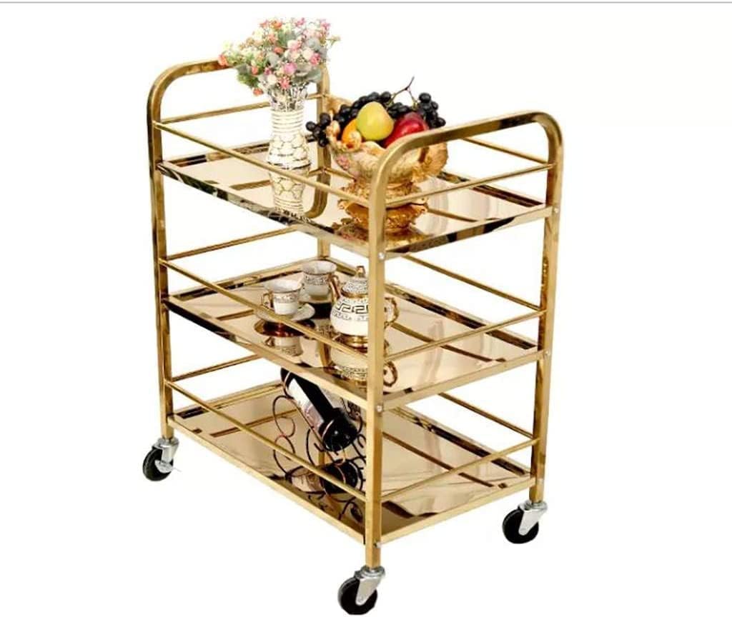 Trolley Bar Serving Cart, Wine Cart for Home Kitchen Hotel 3 Layer Tea Cart Serving Trolley Stainless Steel Dining Cart Rolling Storage Dining Cart Hotel Dessert Tool Ca