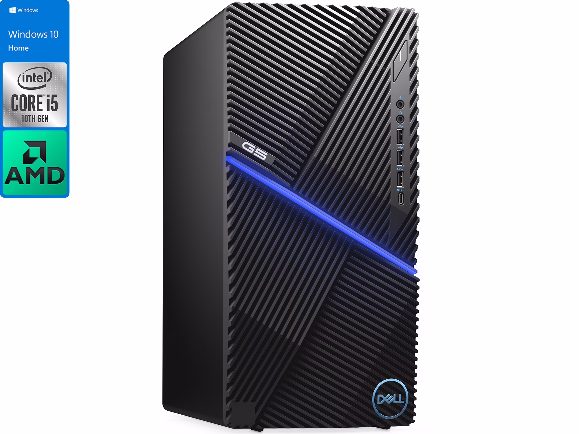 Dell G5 Gaming Desktop, Intel Core i5-10400F Upto 4.3GHz, 8GB RAM, 2TB NVMe SSD, AMD Radeon RX 5300, HDMI, DisplayPort, DVI, Wi-Fi, Bluetooth, Windows 10 Home