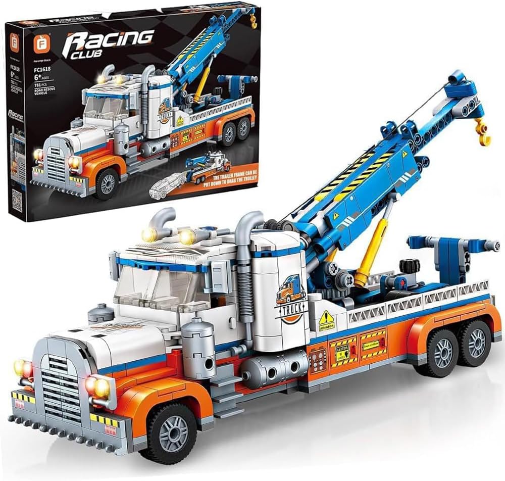 Tow Truck Building KIt,City Crane Construction Vehicles Building Block Set, 781 Pcs Compatible with Lego Set, City Tow Truck and Trailer Great Gift for Boys and Girls Ages 6+