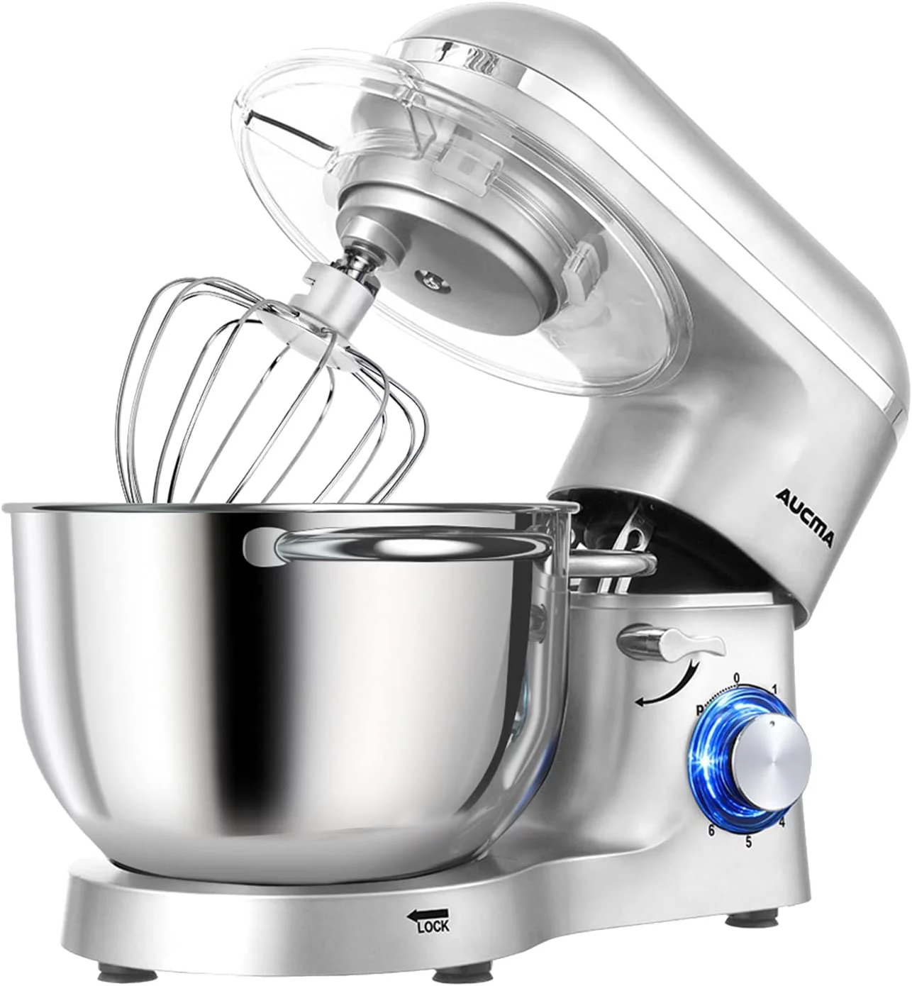 Aucma Stand Mixer 6.5-QT 660W 6-Speed Tilt-Head Food Mixer  Kitchen Electric Mixer with Dough Hook  Wire Whip & Beater (6.5QT  Blue)