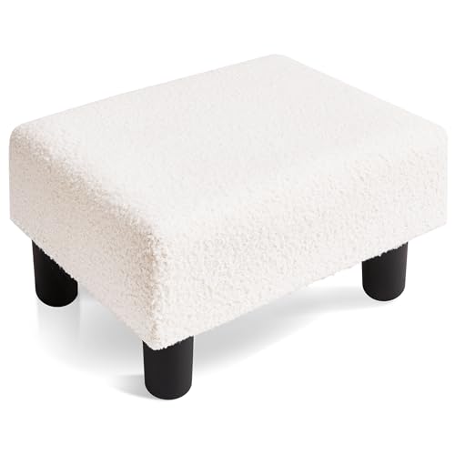 Foot Stools Ottoman, Sherpa Small Foot Stool with Legs, Rectangle Small Ottoman Foot Rest for Couch, Footstools and Ottomans Small for Living Room Bedroom and Office (Beige)