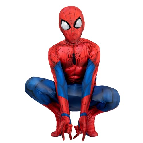 Marvel Spider-Man Official Youth Deluxe Zentai Costume - Deluxe Two-Way Stretch Spandex with Invisible Zippers and Wrist Openings for Added Convenience (M) Multi