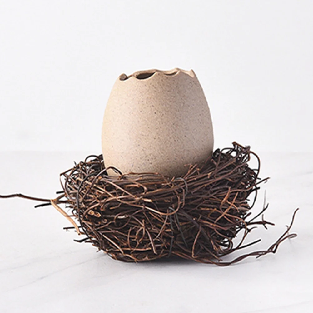 4 Sets  of Small Vase Eggshell Ceramic Vase Cracked Eggshell Succulent Planter with Bird Nest