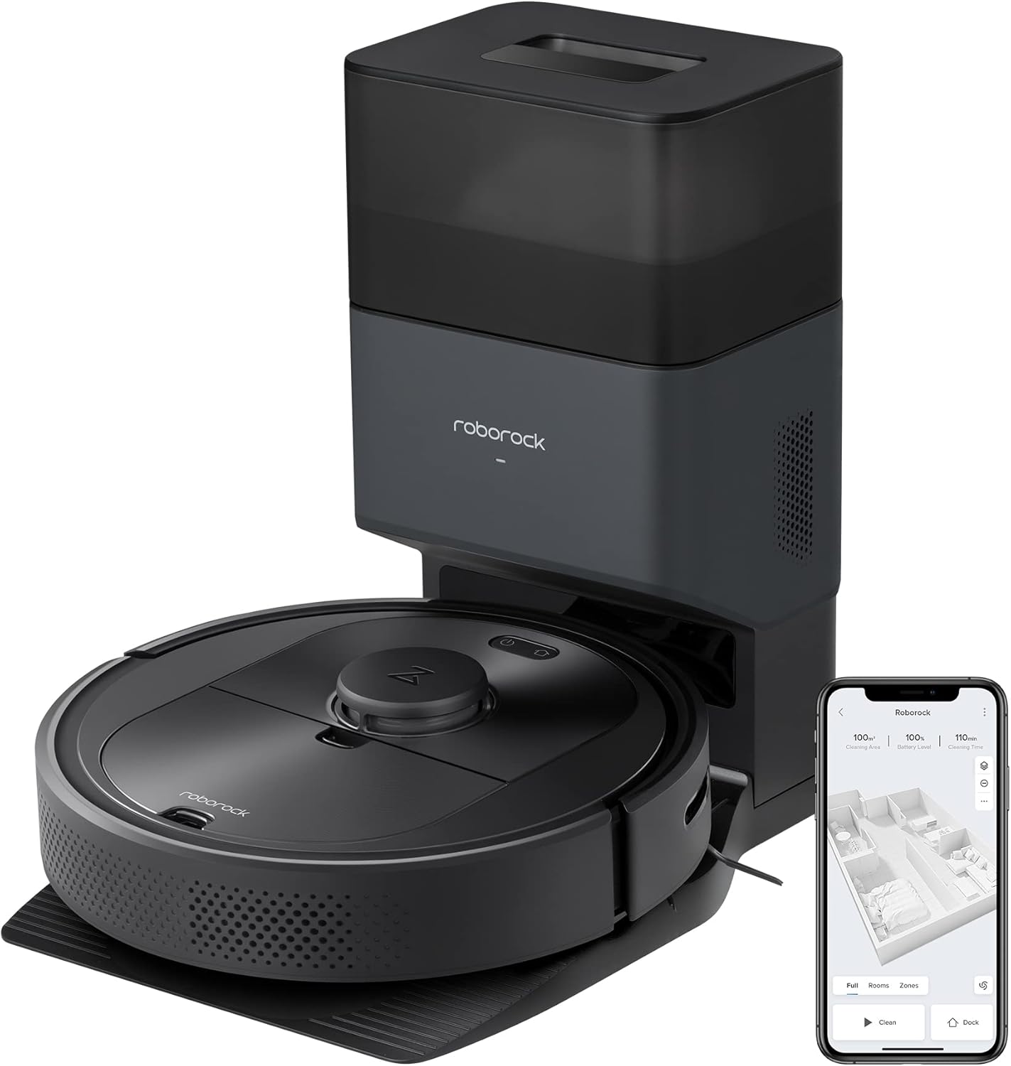 roborock Q5+ Robot Vacuum with Self-Empty Dock, Hands-Free Cleaning for up to 7 Weeks, 2700Pa Max Suction, 180mins Max Run-Time, Works with Alexa, Perfect for Hard Floors, Carpets, and Pet Hair