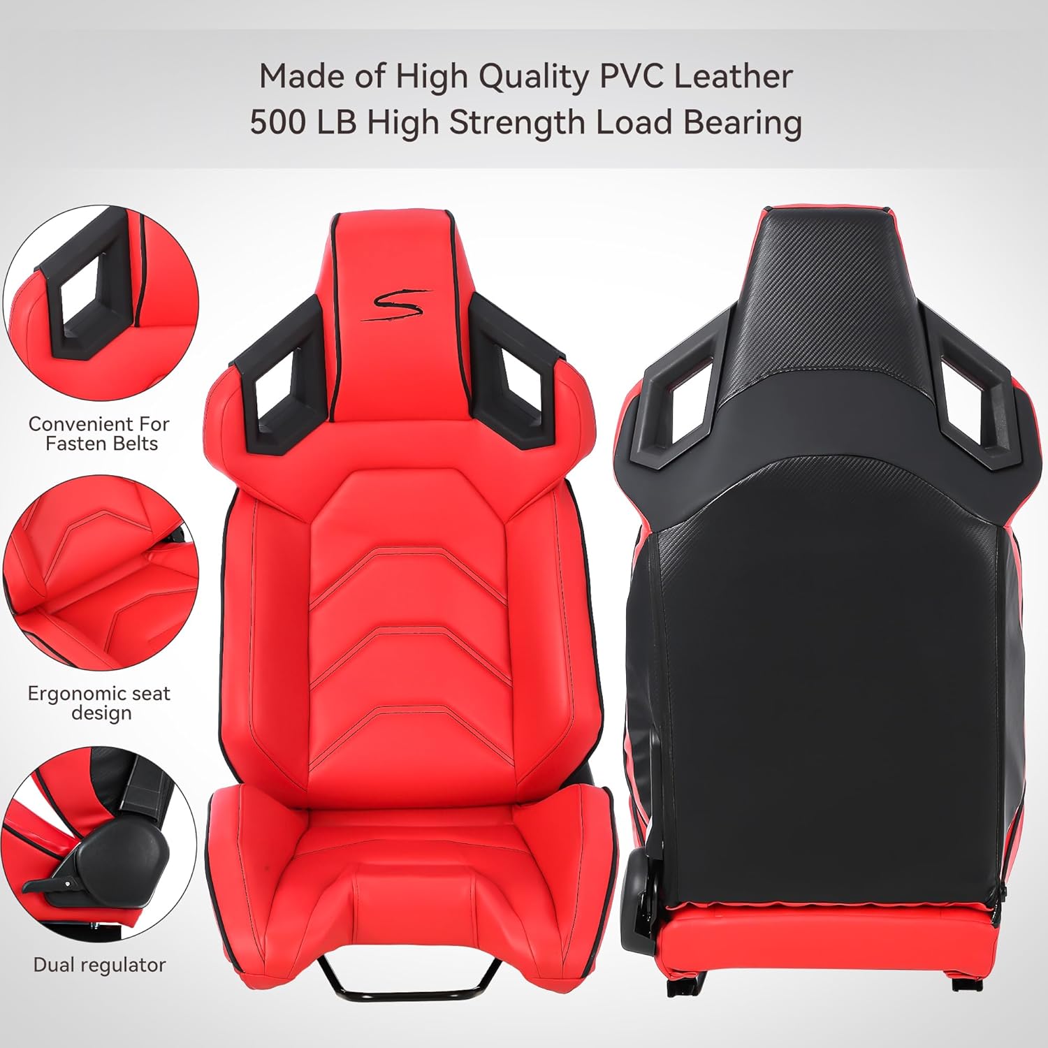 MAROUTE 1 Piece Universal Racing Seats with Dual Lock Sliders, PU Leather, Racing Bucket Seats, 23.6