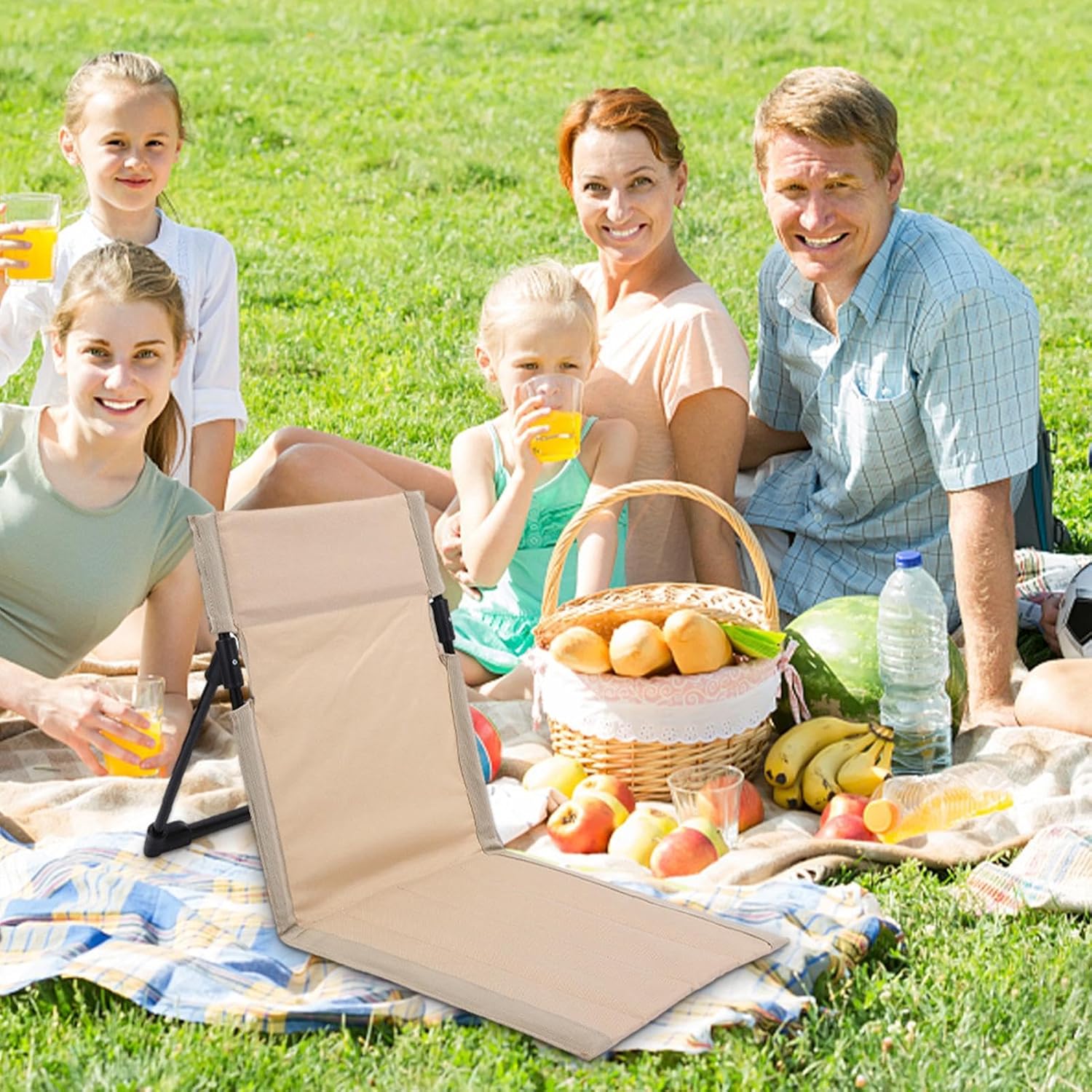 Beach Floor Chair Folding Beach Lounge Chair Outdoor Camping Chair Portable with Adjustable Backrest & Storage Bag for Fishing Barbecues Picnic Hiking Traveling Outside Activities, White