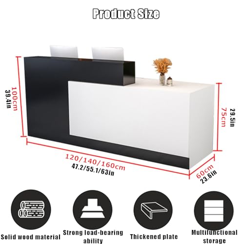 Reception Counter Desk, Front Counter Desk with Lockable Drawers, Modern Retail Counter, Wooden Computer Desk Reception Table, for Checkout Office/Beauty Salon/Lobby 160x60x100cm A-Left