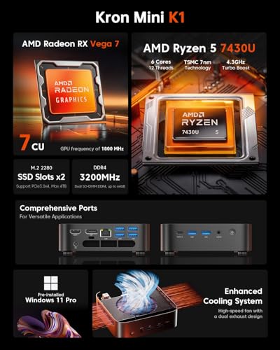 ACEMAGICIAN Mini PC Gaming, AMD Ryzen 5 7430U (Equivalent to 5850U, 6C/12T, Up to 4.3Ghz), 16GB DDR4 512GB SSD Mini Computers Micro Desktop PC 4K Triple Display WiFi6 BT5.2 for Gaming Office Home