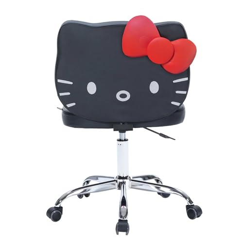 Impressions Vanity Hello Kitty Kawaii Swivel Vanity Chair for Makeup Room, Adjustable Height Cute Desk Chair with Wheels Rolling, Comfy Polyurethane Foam Back Armless Chair for Dorm (Black)