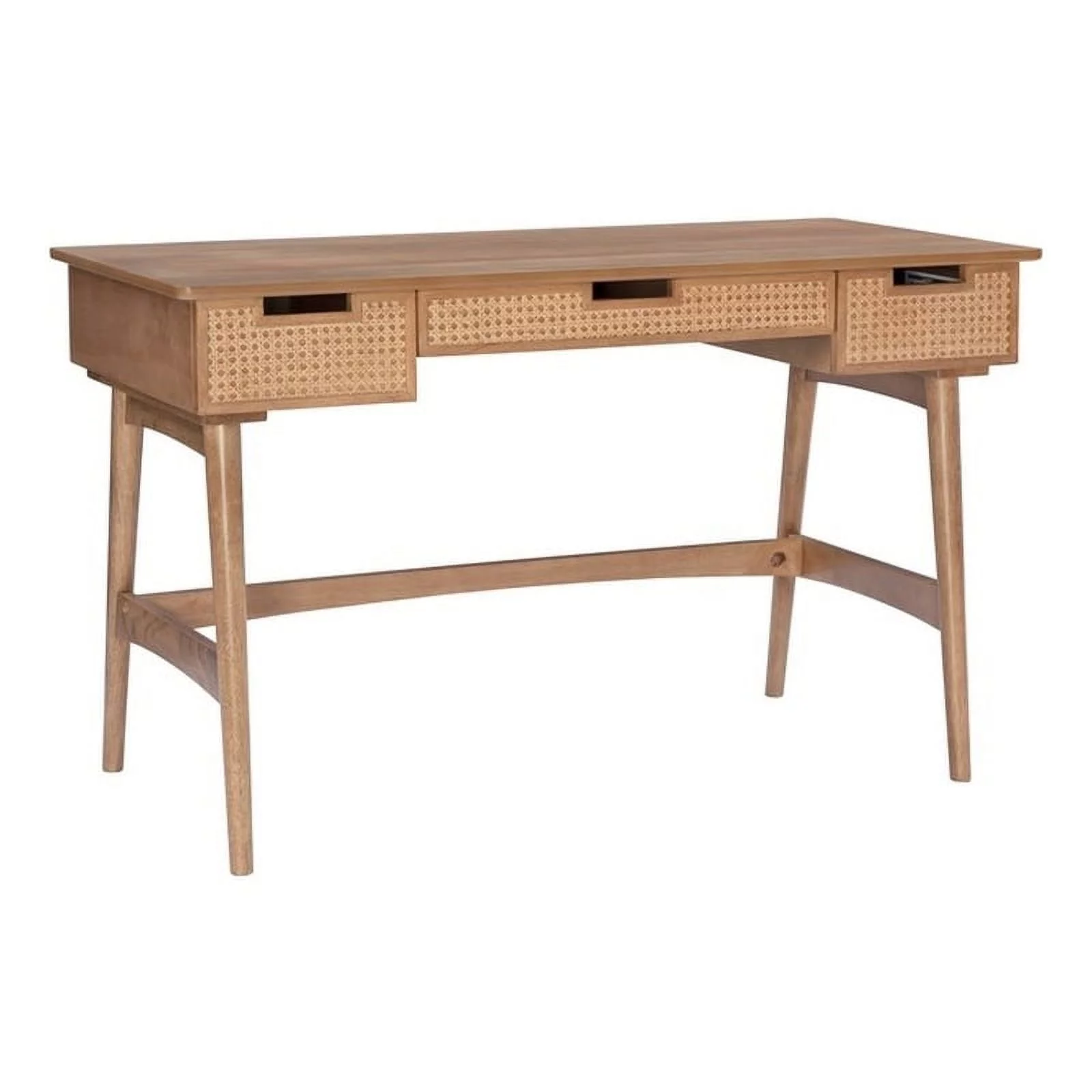 Linon Luca Rattan Wood Desk with Drawers in Natural