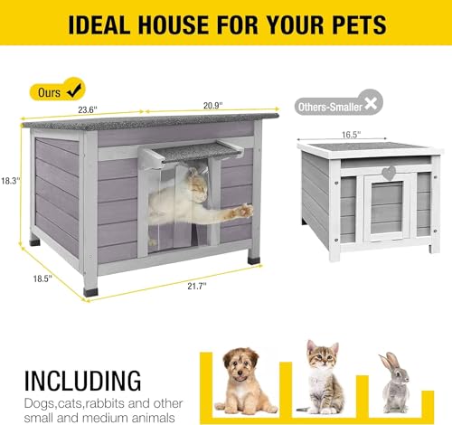 Aivituvin Cat House Outdoor Indoor Feral Kitty Shelter with Escape Door for Cats Insulated, Weatherproof Roof