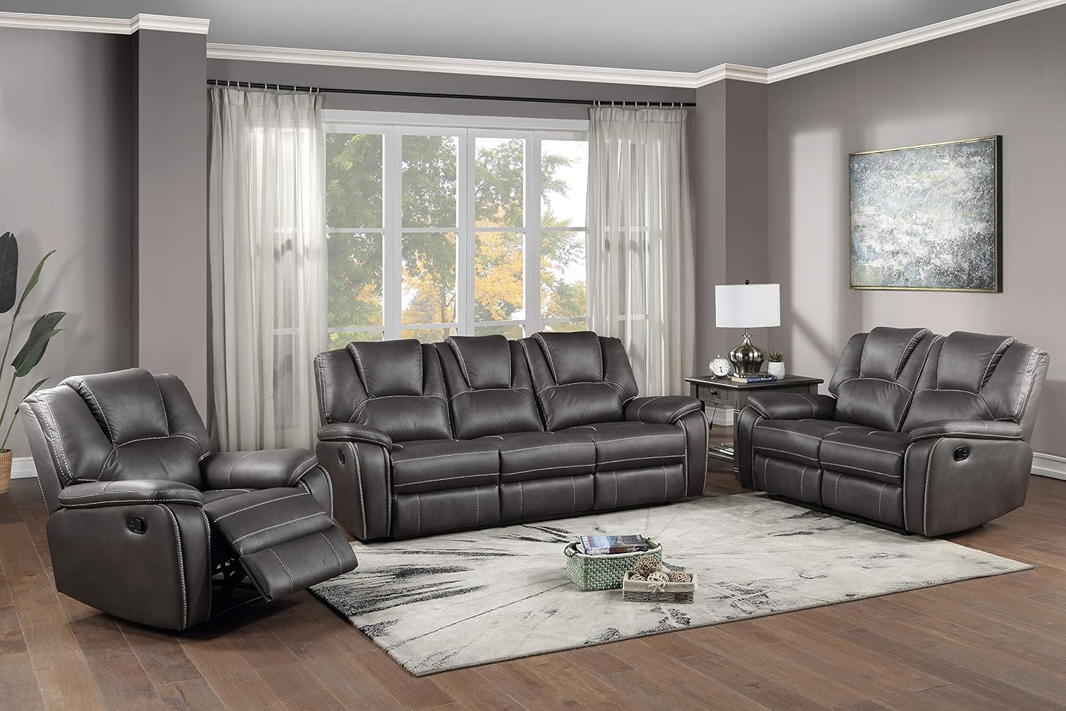Pieces Set, Manual Chair, Reclining Loveseat and 3-Seat Sofa for Living Room, Bedroom Furniture, Office(Charcoal,1+2+3)