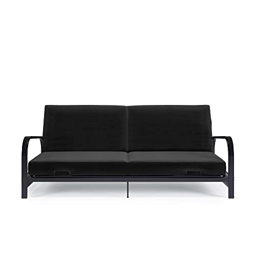 REALROOMS Millie Convertible Metal Frame Futon Sofa with Coil Mattress with Multiple Positions for Seating and Sleeping, Black