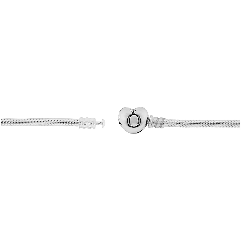 Pandora Moments Women's Sterling Silver Snake Chain Charm Bangle Bracelet with Heart Clasp