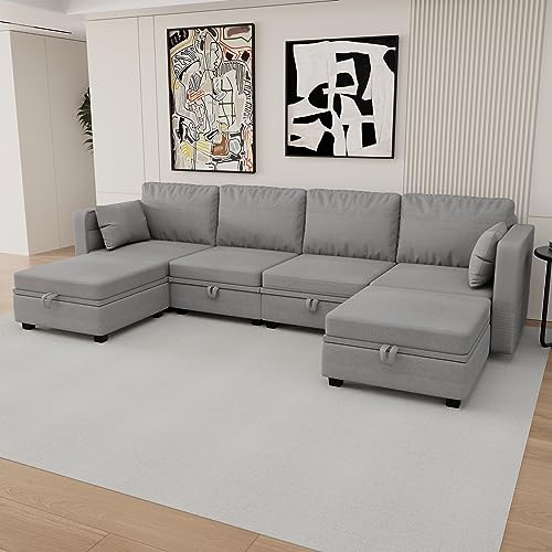 Modular Sectional Sofa, Modern U Shaped Sofa Couch with Storage, Soft Sponges & High Supportive, Comfy 6 Deep Seat Couch with Reversible Chaise for Living Room, Apartment, Office,Navy