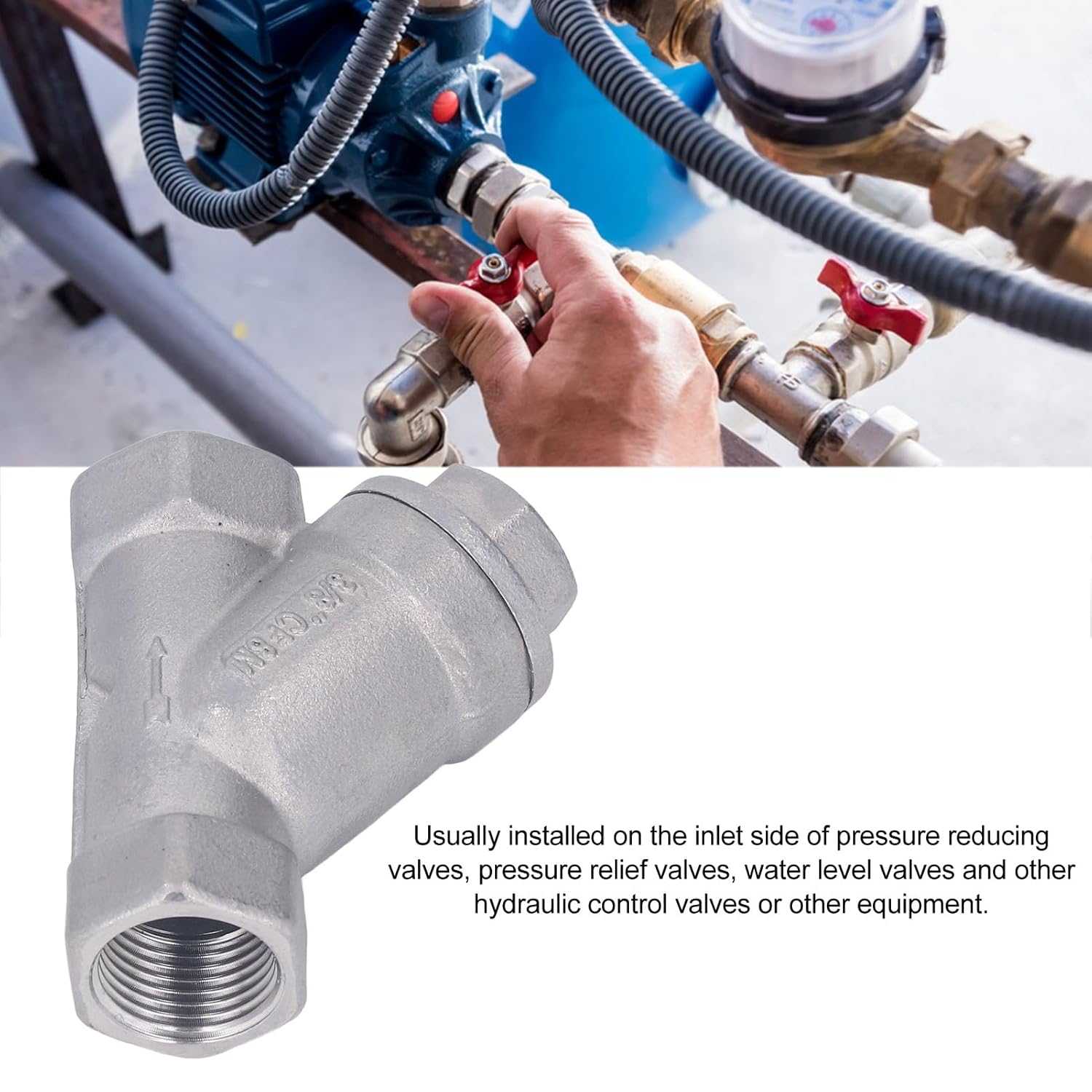 Y Strainer, 304 Stainless Steel Y Type Strainer Female Thread 3/8 Inch DN10 Filter Strainer for Water Oil Gas Washable Multiple, Cartridges & Filters