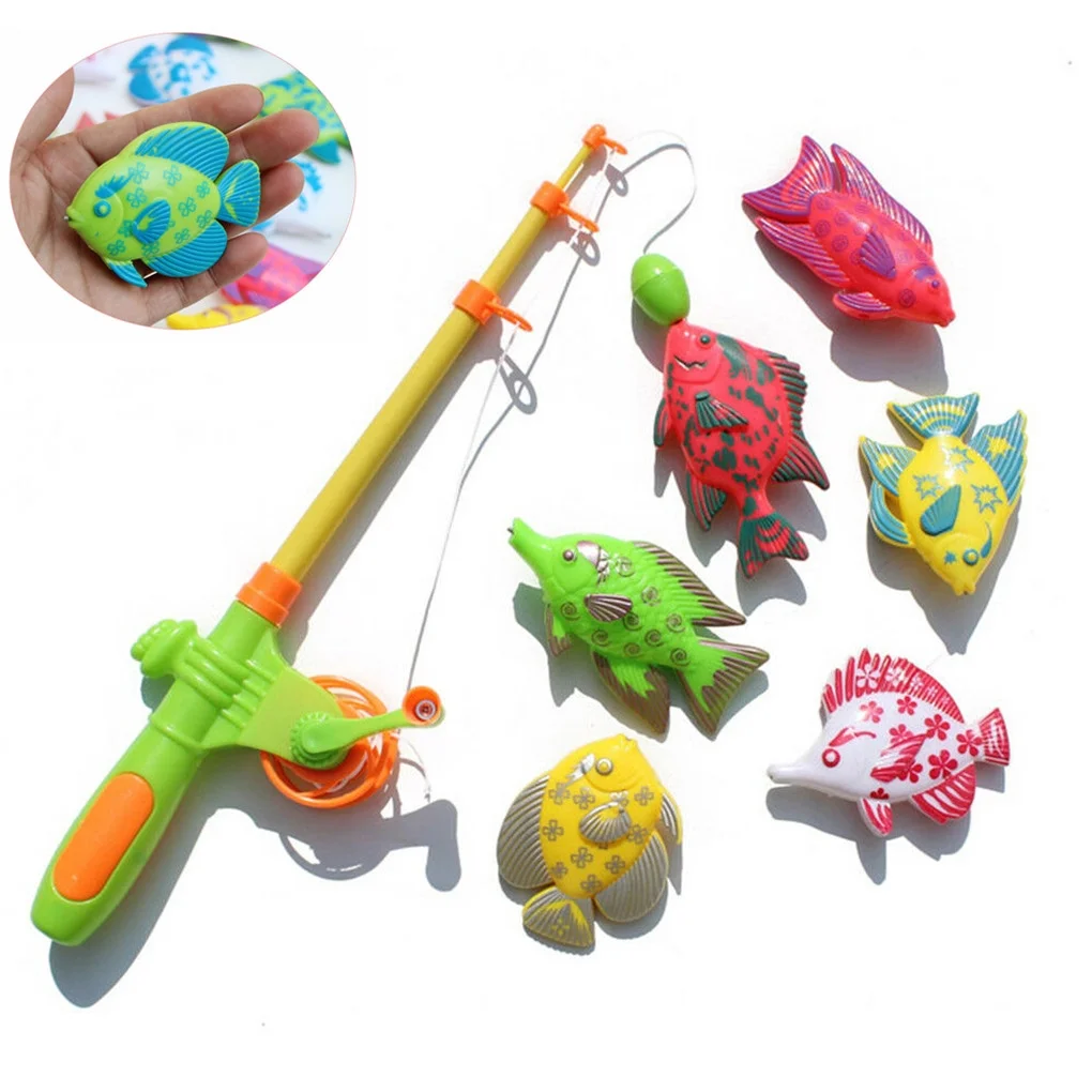 7 Set Magnetic Fishing Rod Model Net with Pool Game Toys Kids Children Bath Time