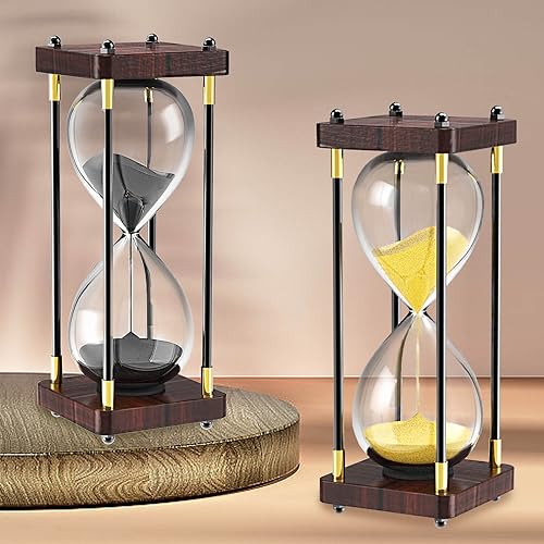 Hourglass 60 Minute Sand Timer: Large 10 Inch Decorative Wooden Sand Clock,Reloj De Arena para Decoracion, Vintage Sand Watch 60 Min, 1 Hour Glass Sandglass for Home Office Desk Decor, Black