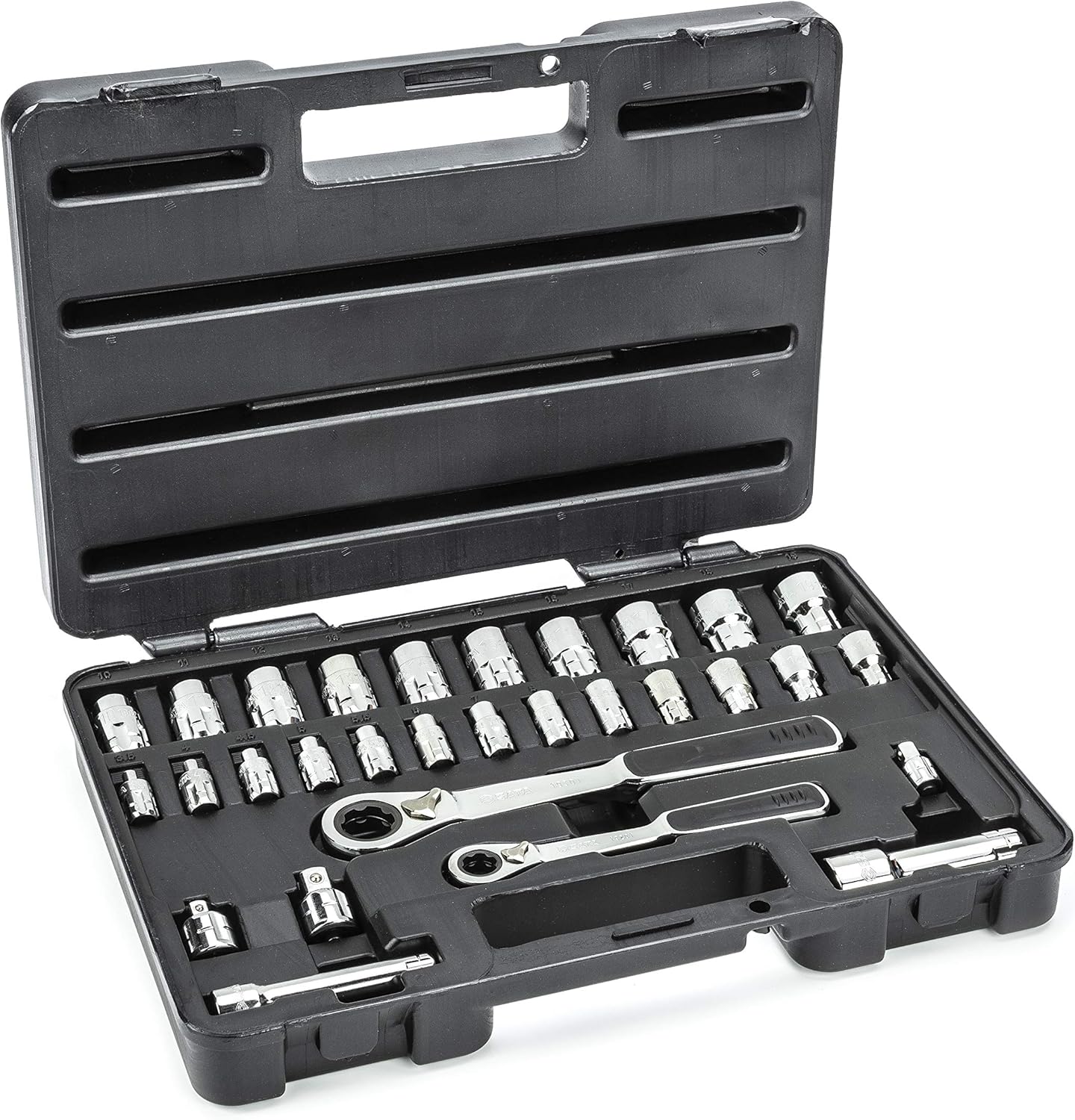 SATA 21-Piece Pass-Thru&reg; Socket Set, 3/8-Inch Drive Metric/SAE Sizes, with a Professional Pass-Thru Design and a Black Storage Case - ST09134SJ