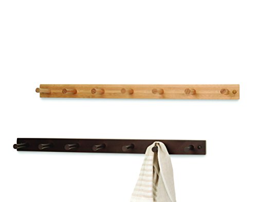 Spectrum Diversified Wall-Mounted 7 Peg Wood, Hat Organizer & Coat Hanger for Entryway or Closet Bathroom Storage Racks for Towels & Bath Robes, 7-Hook, Bamboo