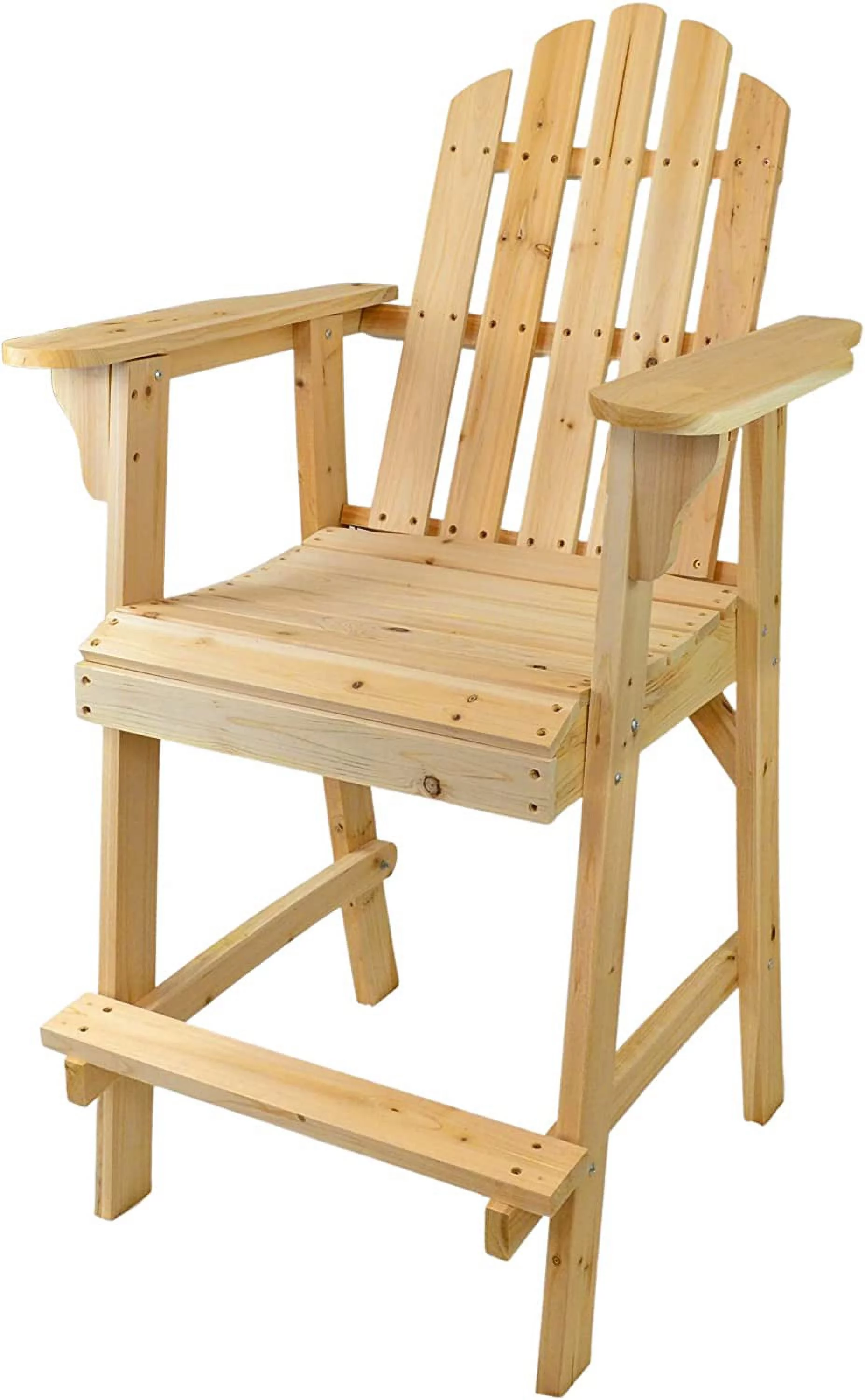 Balcony Tall/Counter High Adirondack Chair with Footrest for Outdoor Outside Garden - Unfinished Natural Wood