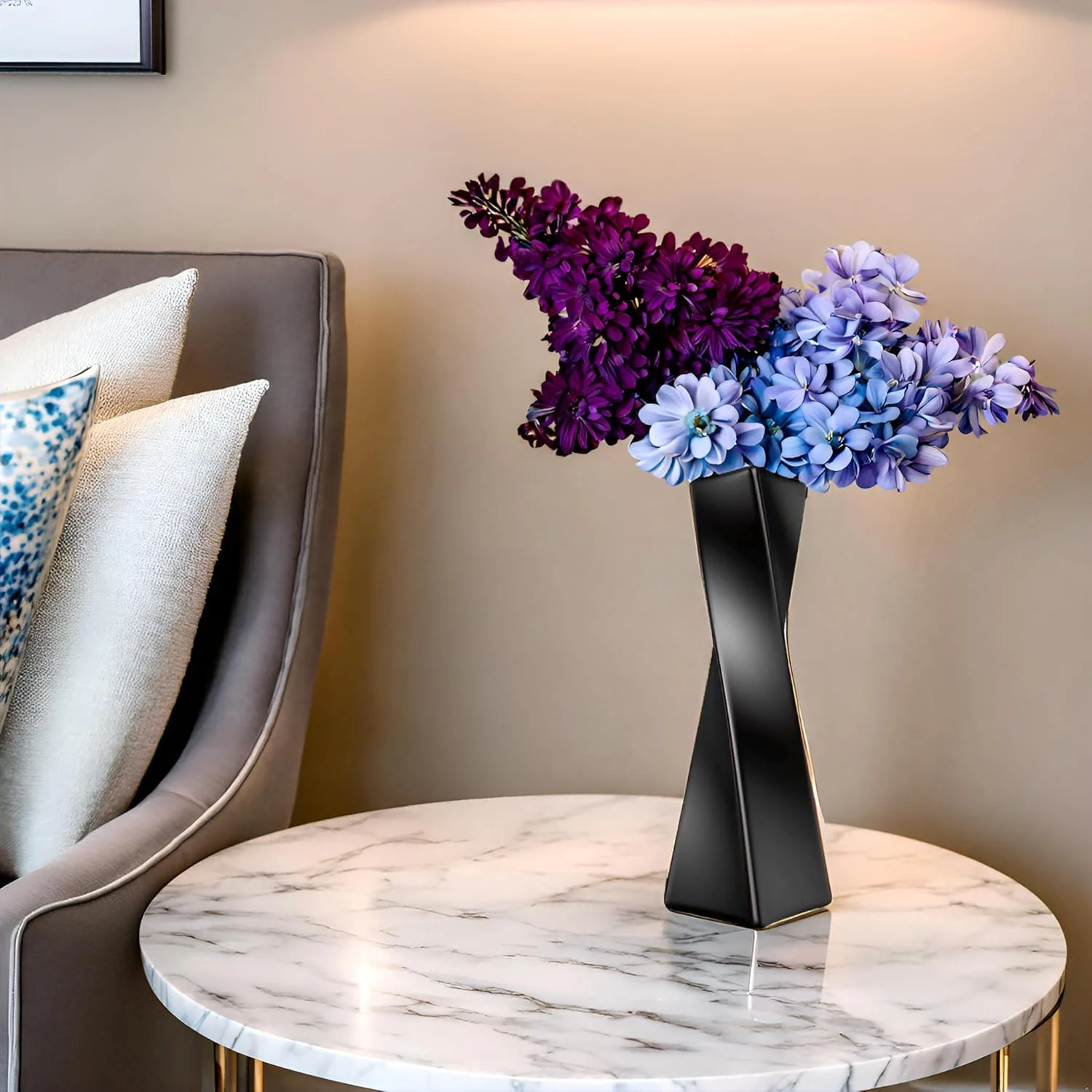 Ceramic Geometric Modern Farmhouse Vase, Black