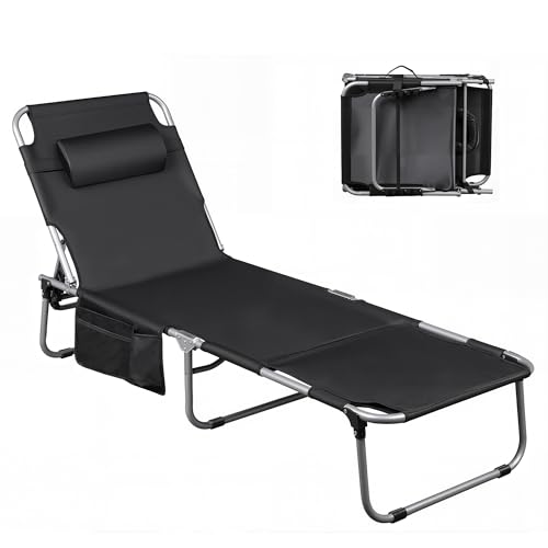 WLIVE Military Camping Cot, Portable Folding Cots for Sleeping with Carry Bag, Outdoor Camping Bed for Adults with Side Pocket, Support 300 Lbs, Silver Greige