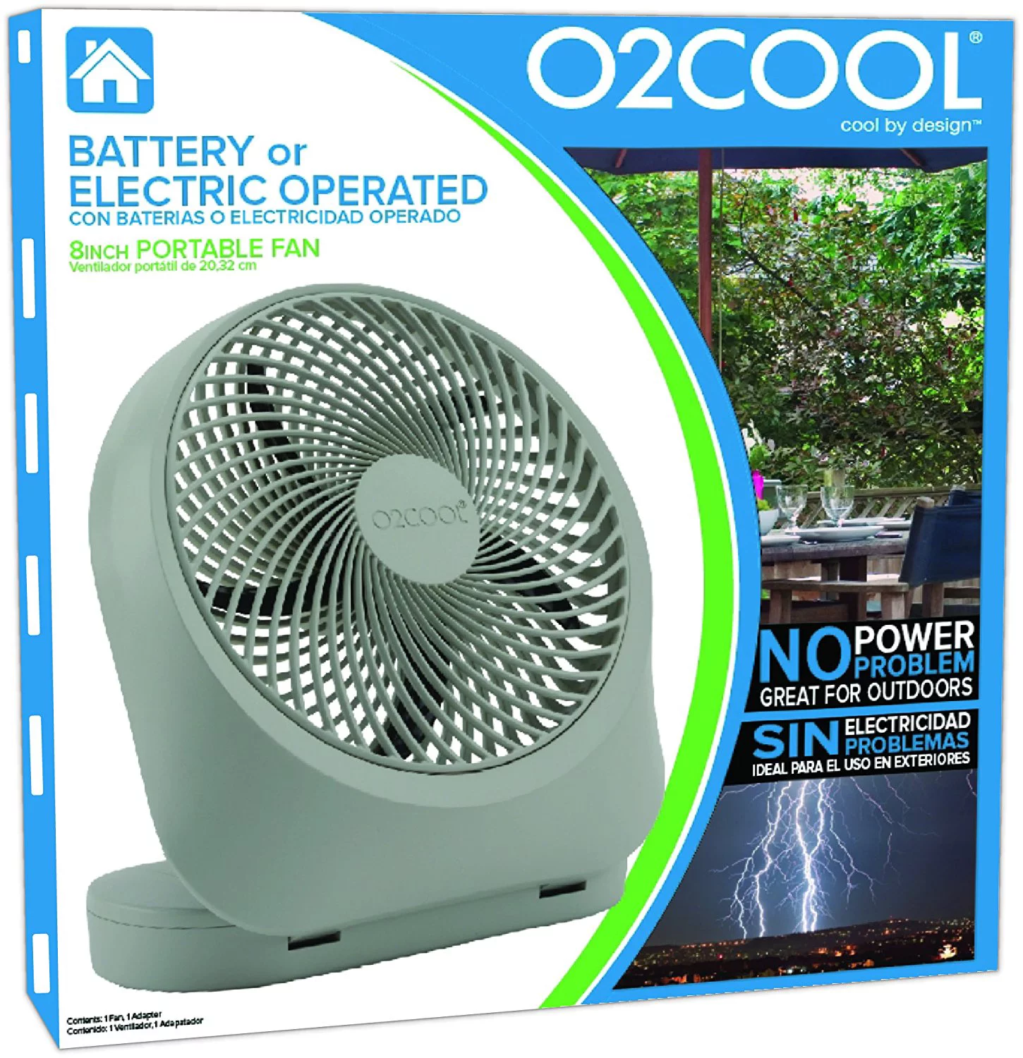 O2COOL Fan 8 Inch Battery Or Electric Operated Indoor/Outdoor Portable Fan With AC Adapter