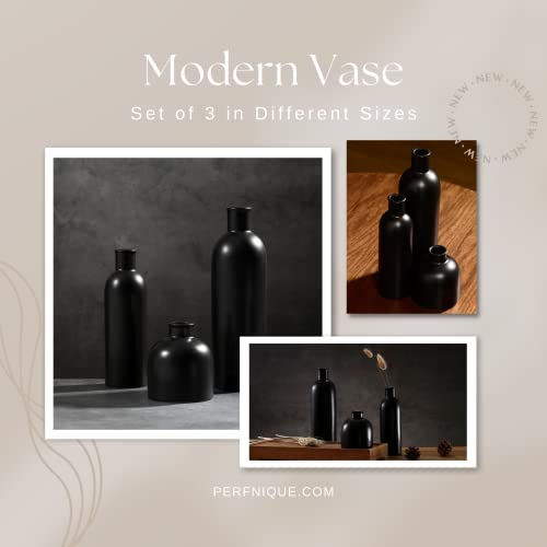 Perfnique Ceramic White Vase, Pampas Grass Vase Set of 3, Modern Boho Rustic Home or Living Room Decor, Farmhouse Decorative Dried Flower Bud Vase for Table Centerpieces Decor (White)