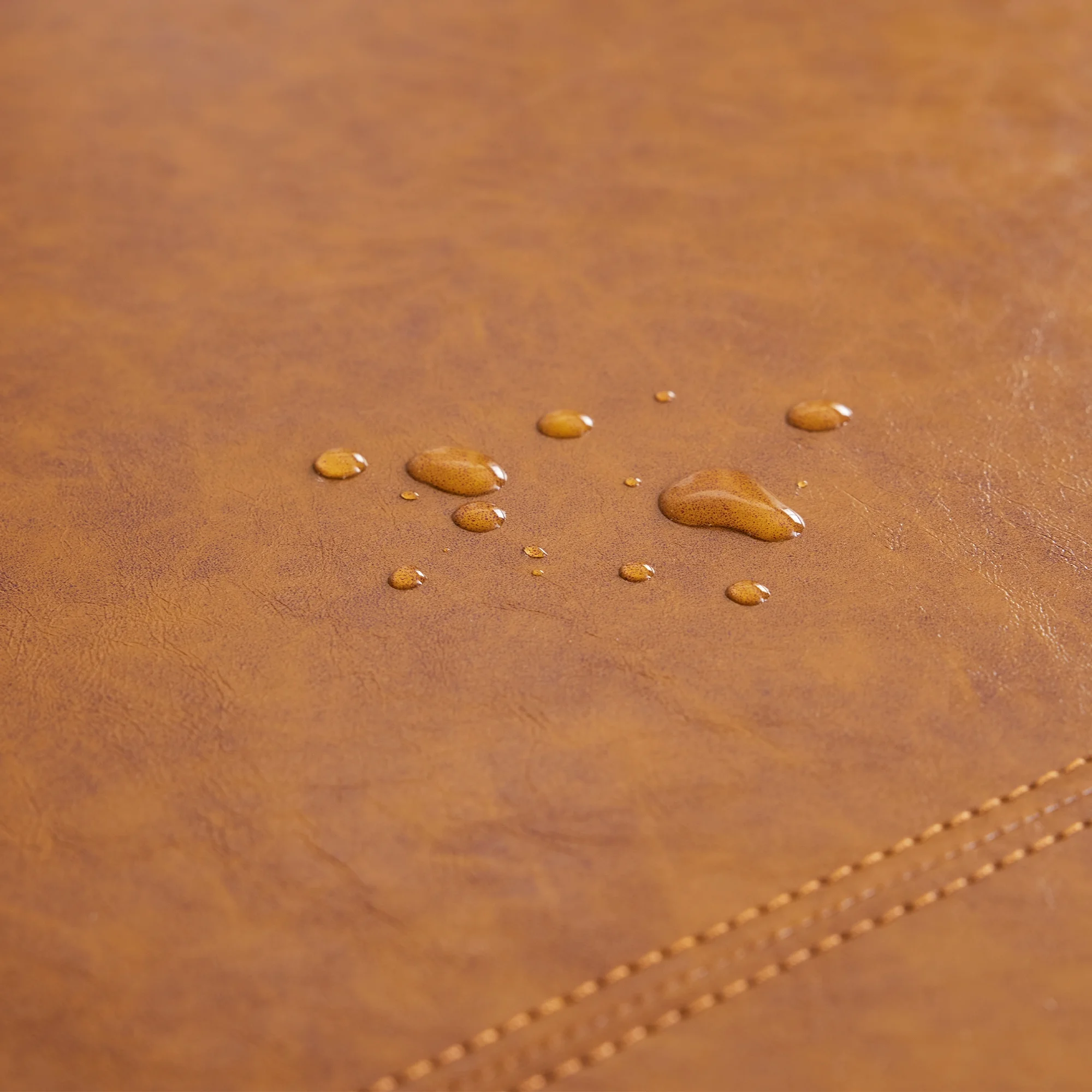 HUIMO Large Square Ottoman Coffee Table for Living Room, Upholstered Tufted Faux Leather Footrest Storage Ottoman with Solid Wood Shelf, Footrest Stool (Brown)