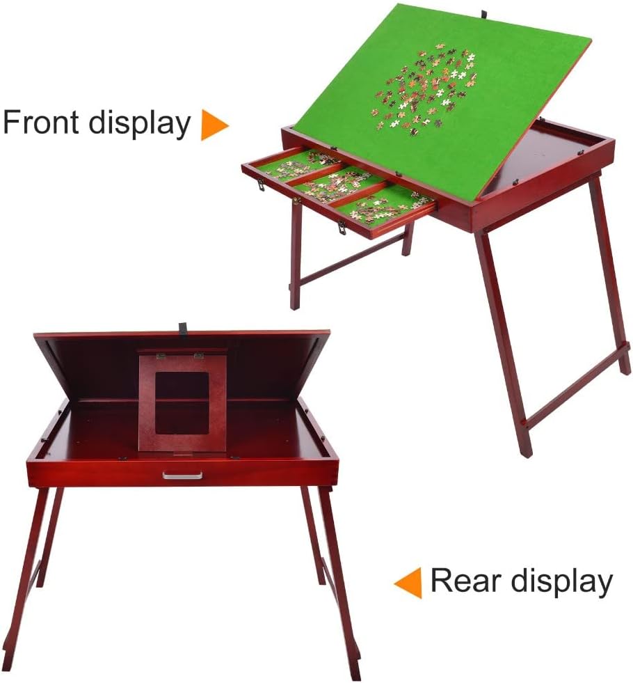 DAPU Wooden Jigsaw Puzzle Board for Adults & Kids,Portable Folding Table for Puzzle Games with Storage Drawers & Mat,Home Furniture - Puzzle Accessories