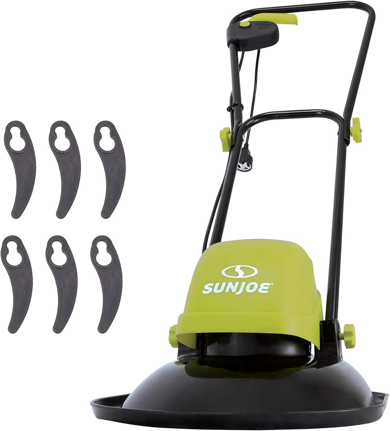 Sun Joe MJ-HVR12E 10-Amp 11-Inch Electric Hover Mower, 3 Rotating Cutting Blades Provide a Crisp, Wide, Wheel-Free Cutting Path, Green