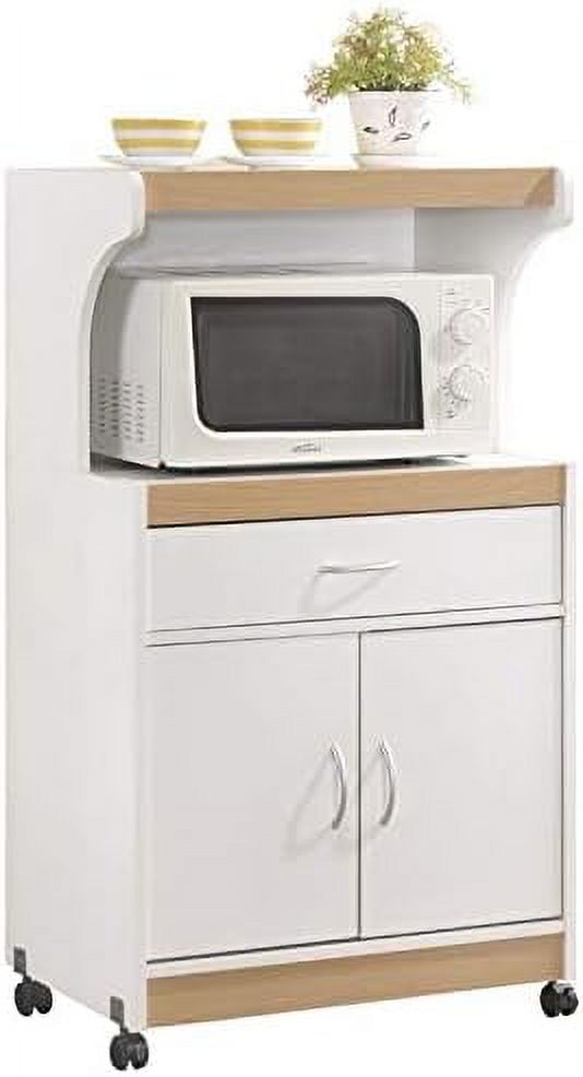 Microwave Kitchen Cart With Utenstil Drawer And Storage Cabinet In White