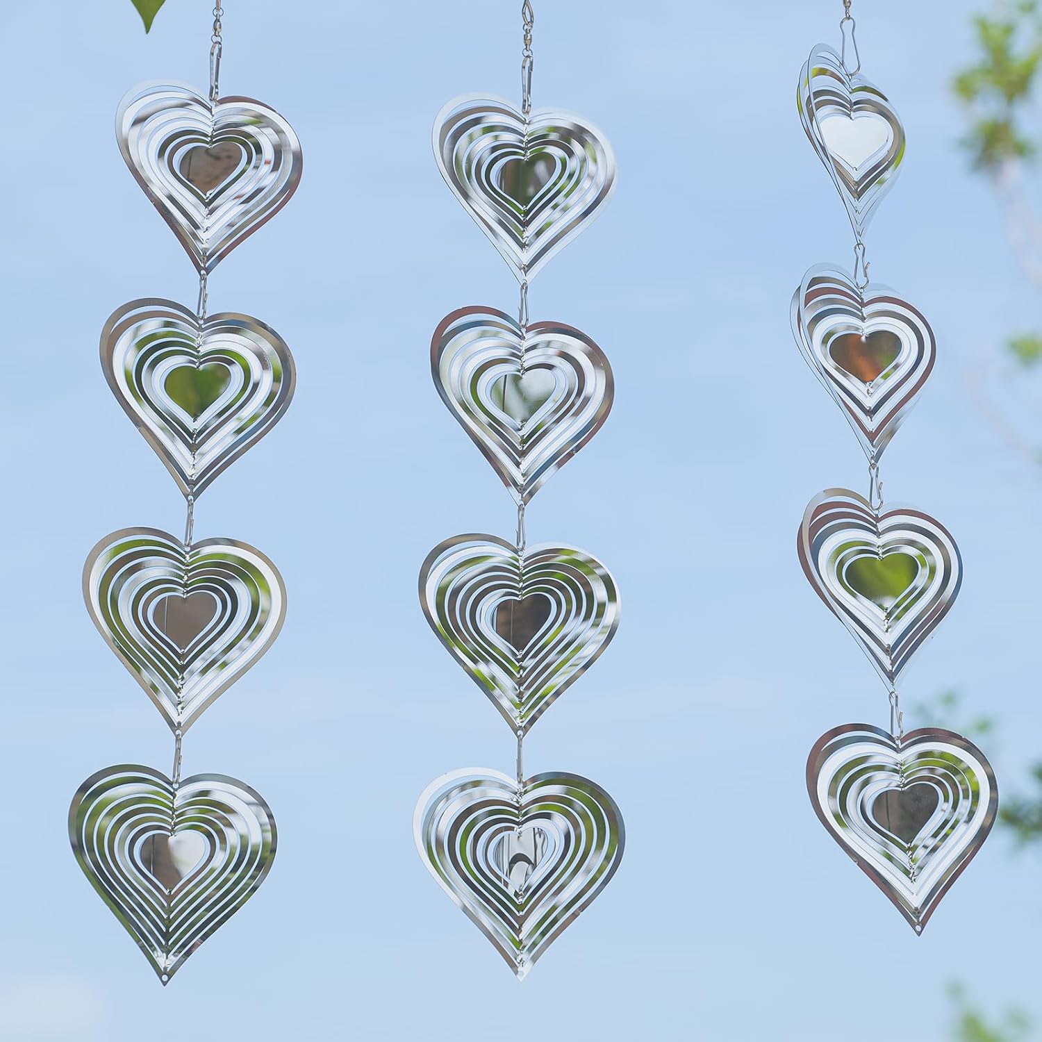 Metal Bird Scare Devices Outdoor, Double-Sided Bird Reflectors to Scare Birds Away, Bird Deterrents for Outside, Stop Birds from Hitting Windows, Heart Wind Spinners for Yard Garden Decor