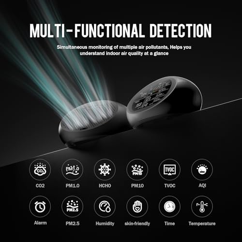 12 in 1 Portable Air Quality Monitor Indoor for Home, Dual Air Quality Tester with Temperature, Humidity, Time Display, CO2 Detector Air Quality Meter for TVOC, PM2.5, PM1.0, PM10