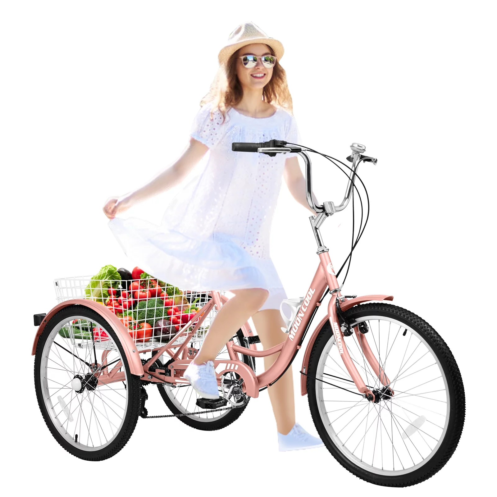 MOONCOOL Adult Tricycle 7 Speed, Three Wheel Bikes for Seniors, Adults, Teenagers, 20/24/26-Inch Wheels, Cargo Basket, Multiple Colors