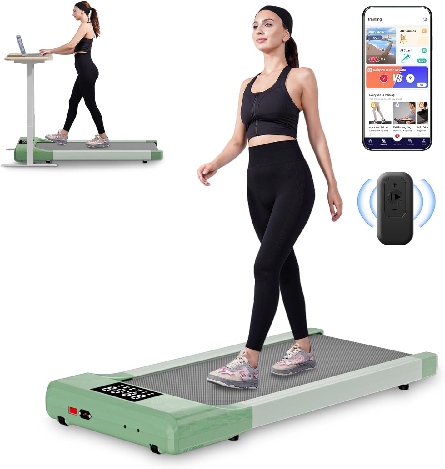 DeerRun Walking Pad, Raceable Under Desk Treadmill, Quiet Treadmills for Home & Office, Smart App Control & LED Display, Easy-to-Move Design, 200-300 lbs Weight Capacity