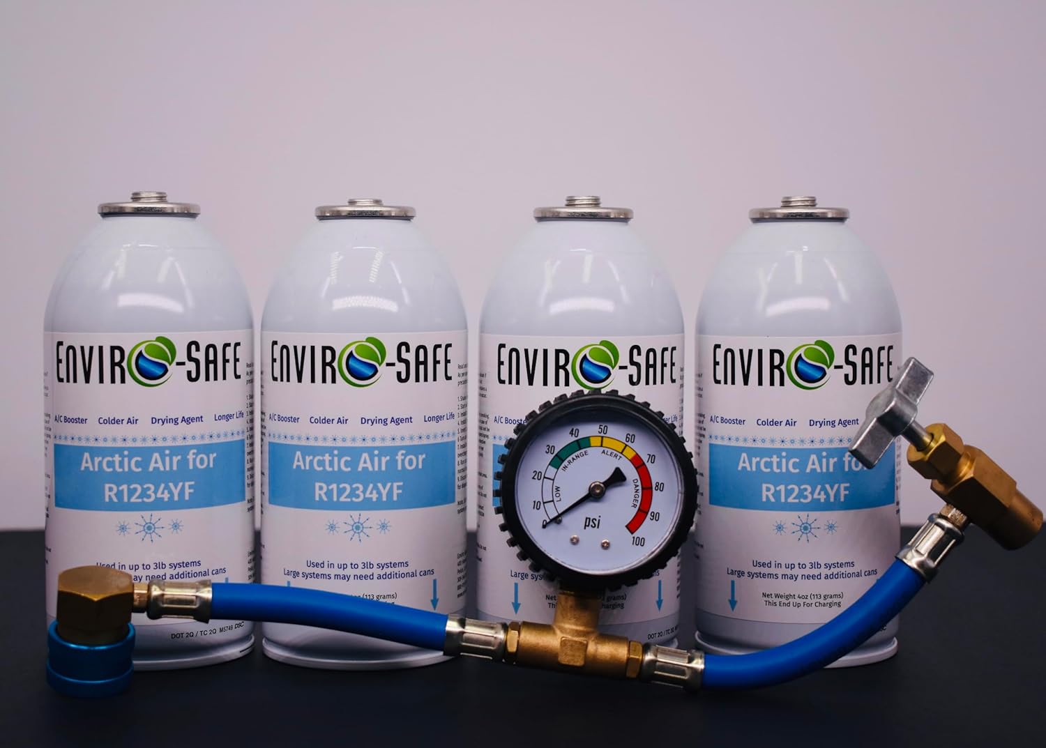 Arctic Air for R1234yf, 4 cans and Brass Gauge, NOT a Refrigerant