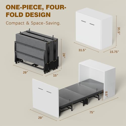 2 in 1 Murphy Bed Cabinet, Hide a Bed Cabinet, Folding Beds into Cabinets, Space-Saving Pull Out Murphy Beds Chest for Small Place Office Nap - Cot Size: 75