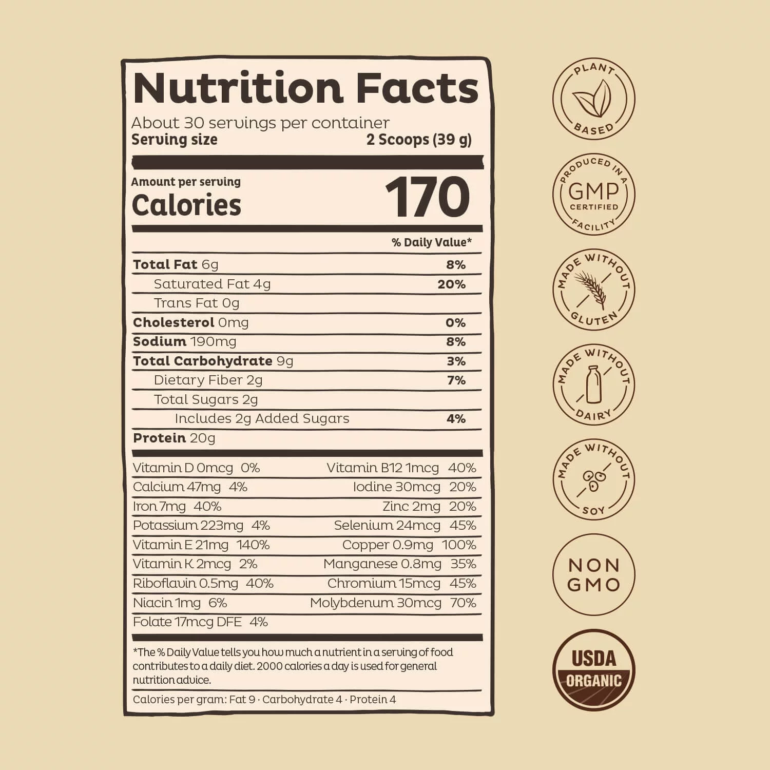 KOS Vegan Protein Powder Erythritol Free, Chocolate - Organic Pea Protein Blend, Plant Based Superfood Rich in Vitamins & Minerals - Keto, Dairy Free - Meal Replacement for Women & Men, 30 Servings