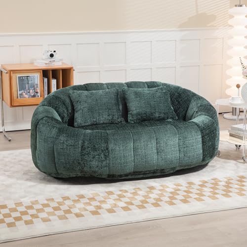 Giant Bean Bag Chair Couch with Foam Filler, Oversized Bean Bag Sofa for Adults,Teens, Comfy Floor Loveseat with 2 Pillows, Lazy Beanbag Lounger for Living Room, Game Room, Office, Chenille Emerald