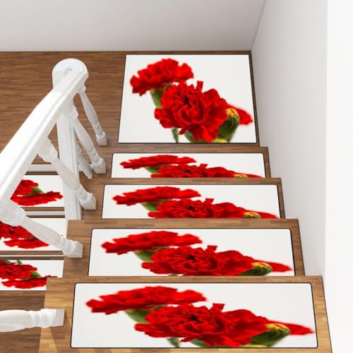 13+1 Stair Treads Carpet with Landing Stair Rugs Flowers Pumpkin Table Flowers Non-Slip Wooden Steps Stair Runner Rug Safety Mats for Elders Pets Kids